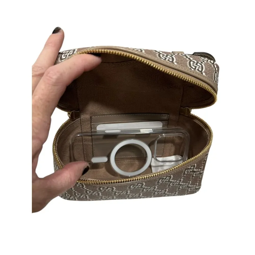 Gucci Super Mini Crossbody Bag GG Shadow Taupe Brown Supreme Vanity